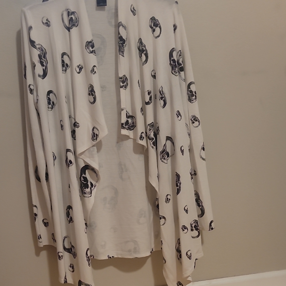 Skull Print Open Front Cardigan